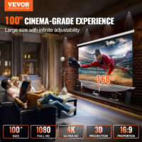 VEVOR Manual Projector Screen, 100 inch 16:9 4K 1080 HD Retractable Pull Down Projector Screen, Auto-Locking Portable Movie Screen for Family Home Office Theater - Image 2