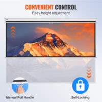 VEVOR Manual Projector Screen, 100 inch 16:9 4K 1080 HD Retractable Pull Down Projector Screen, Auto-Locking Portable Movie Screen for Family Home Office Theater - Image 4