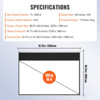 VEVOR Manual Projector Screen, 100 inch 16:9 4K 1080 HD Retractable Pull Down Projector Screen, Auto-Locking Portable Movie Screen for Family Home Office Theater - Image 7