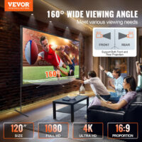 VEVOR Projector Screen with Stand, 120 inch 16:9 4K 1080 HD Outdoor Movie Screen with Stand, Wrinkle-Free Projection Screen with Bar Feet and Carry Bag, for Home Theater Cinema Backyard Movie Night - Image 2