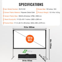 VEVOR Projector Screen with Stand, 120 inch 16:9 4K 1080 HD Outdoor Movie Screen with Stand, Wrinkle-Free Projection Screen with Bar Feet and Carry Bag, for Home Theater Cinema Backyard Movie Night - Image 7