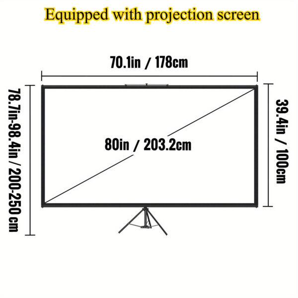 80/100-Inch 16:9 4K HD Tripod Projector Screen with Stand - Wrinkle-Free, Height-Adjustable, Portable for Indoor/ Outdoor Movie Nights, Home Cinema, Gaming & Office Use,