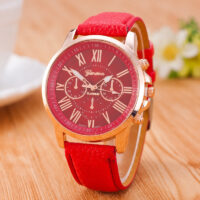Fashion Women Red Watches Unisex Leather Quartz Wrist Watch for Women Bussiness Casual Watch - Image 2