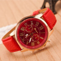 Fashion Women Red Watches Unisex Leather Quartz Wrist Watch for Women Bussiness Casual Watch - Image 3