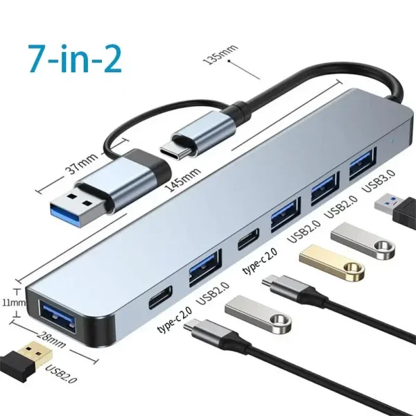 Color: Silver - USB C HUB Type C Splitter Thunderbolt 3 Docking Station Laptop Adapter With For Macbook Air M1 iPad Pro
