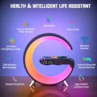 RGB Light Bar Smart Light Sunrise Alarm Clock; Dimmable Table Lamp With Fast Wireless Charger Alarm Clock For Heavy Sleepers Adults For Bedroom; Dorm; Gift - Image 9