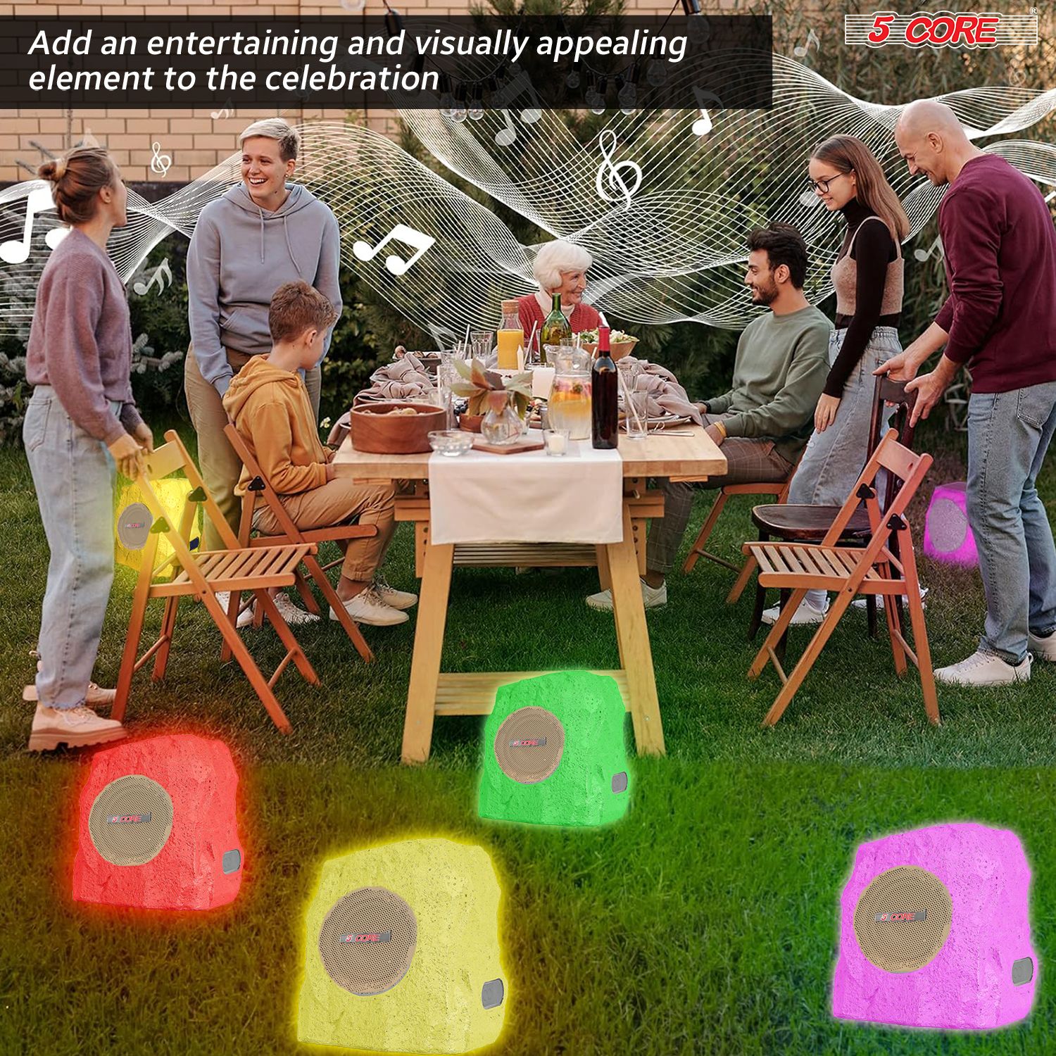 5 Core Rock Speaker Outdoor Waterproof Bluetooth Garden Speakers Solar & USB Charging RGB Colors for Patio Pool & Home - Image 9