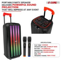 5 Core 8 Inch Bluetooth DJ Speaker 3 Way Boom Box Party Speakers Karaoke Machine Portable PA Bocina for Singing with 2 Wireless Microphone + Light PLB 8X2 2MIC - Image 7